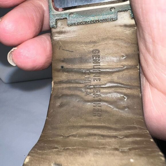 Vintage Mod Biker Leather Studded Rectangular Watch (needs battery) - Picture 8 of 8